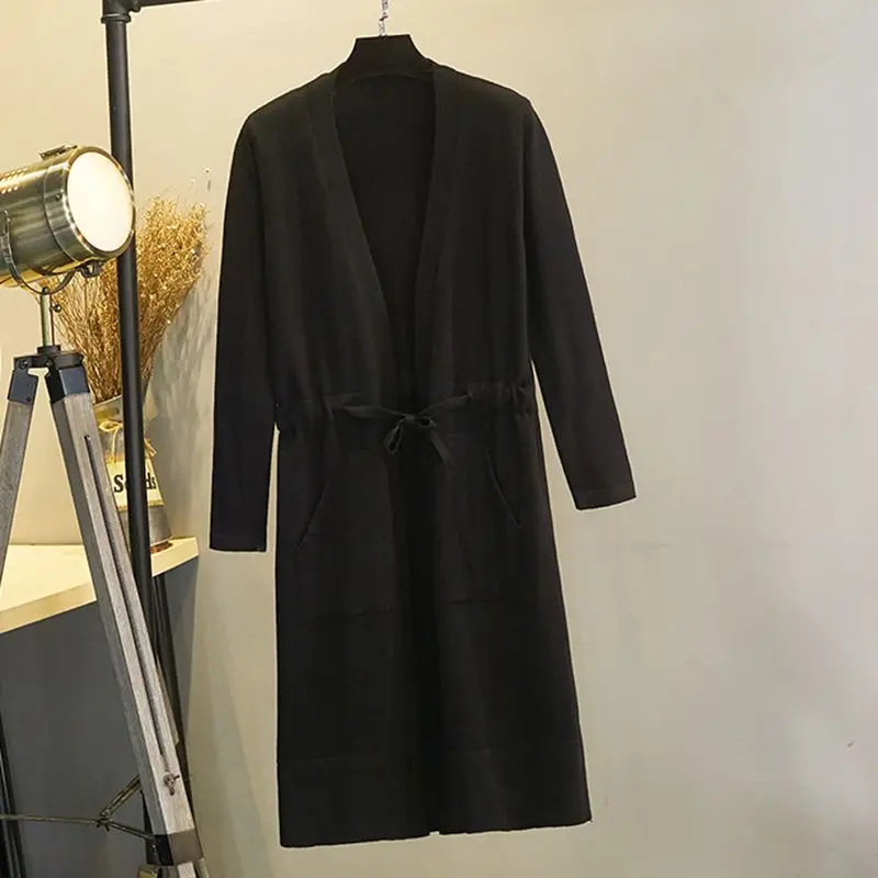 Black XY122 ONLYSVTER модные кардиганы вязаные свитеры женские осенне-зимние на шнурке толстый кардиган свитер длинный уличная куртка Женский - Цвет: Black XY122