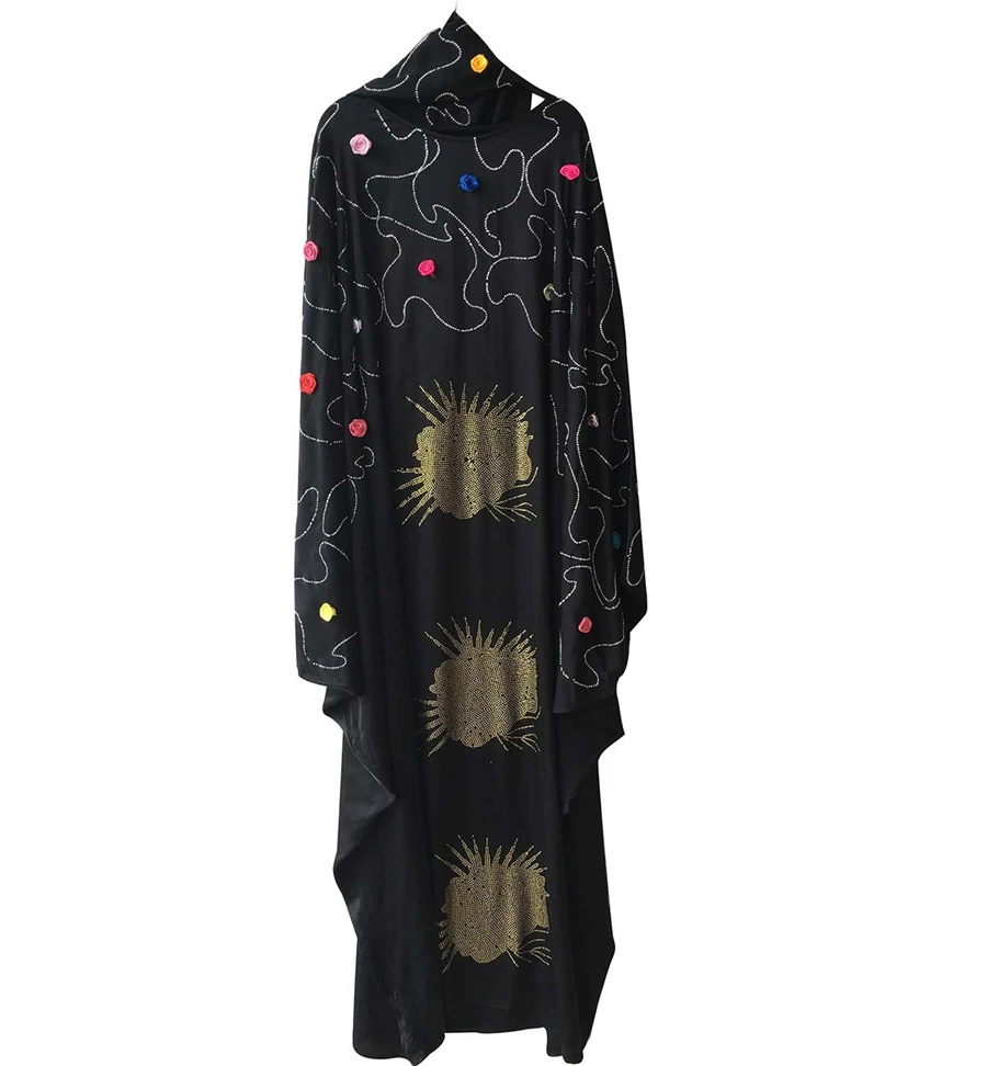 Baibasin африканские платья для женщин шелковые круглые шеи Горячие сверлильные палочки ручного цвета декоративные маленькие цветы с балахон