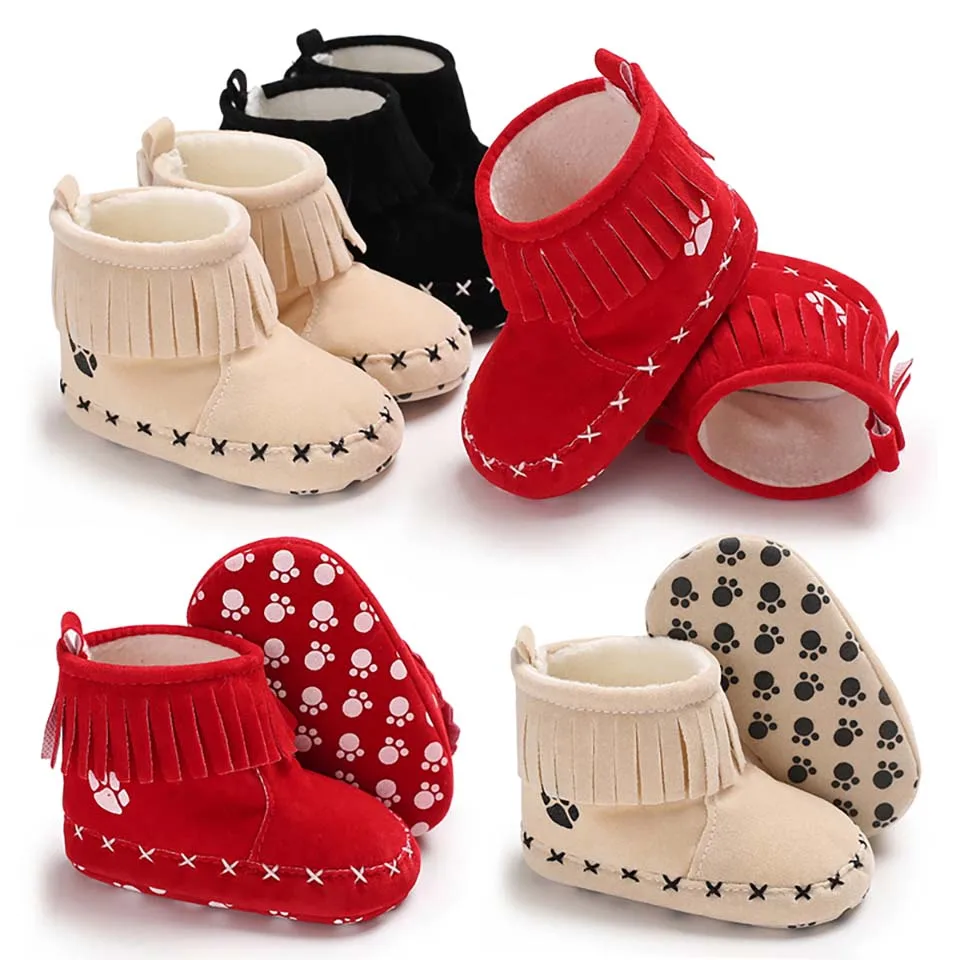 Модная обувь с кисточками для новорожденных; теплые зимние пинетки; обувь для маленьких мальчиков; обувь для девочек; обувь для малышей; обувь для первых шагов