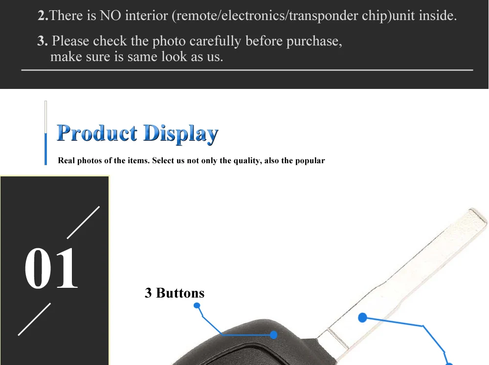 Keyforkess Shell chiave a distanza per auto a 3 pulsanti per Ford Mondeo Focus 2 3 Festiva Fiesta Transit Key Remote Case con lama FO21 HU101 - H222266cfb1f04c84b41fd34b814944eak