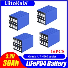 LiitoKala – batterie Lifepo4 à cellules 3.2v, 30ah, courant de décharge élevé 1C, pour bricolage, 48v, démarrage de bateau, moteur solaire, 16 pièces