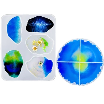 

Silicone Resin Molds Set, 2Pcs Large Size Irregular Coaster Molds Regular Flexible Agate Resin Molds and 12 Pack Shining Glitter