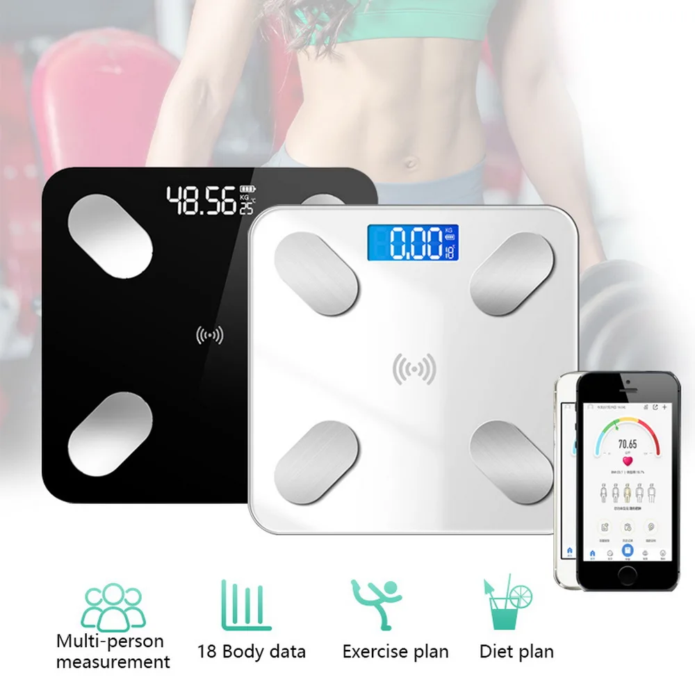 Умная цифровая шкала веса жира в ванной, Индекс Массы Тела, поддержка мобильного приложения Bluetooth