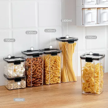

Airtight Pantry Kitchen Bottles Jars Storage Containers Square Food Containers Lids Stackable With Locking Clips