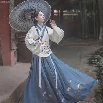 

2020 news hanfu dress girl chinese style embroidery daily women traditional costume folk dance outfit vintage party yangko tang