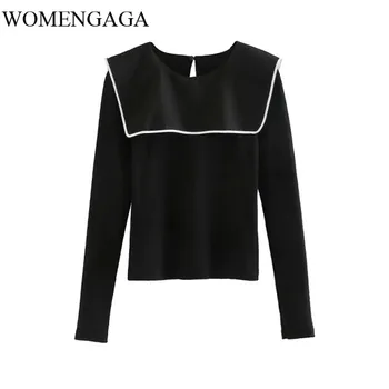 

Loose Fashion Loose Patchwork T Shirt Women Clothes 2020 Spring New Casual Match All Sailor Collar Full Sleeve Tee Top ZLL4965