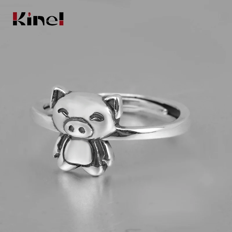 Kinel S925 кольцо из стерлингового серебра, ювелирные изделия, уличные популярные ретро модные милые свиньи открытие регулируемые мужские и женские модели