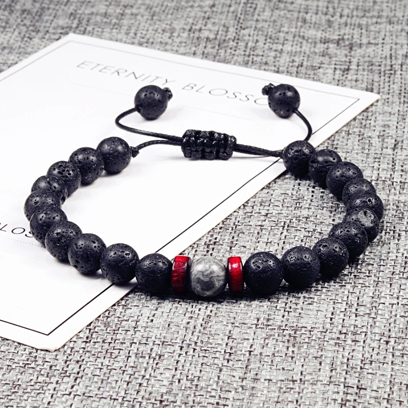 Men Bracelet Natural Black Onyx Stone Beads Tibetan Buddha Bracelet Chakra Lava Stone Diffuser Bracelets Men Jewelry Adjustable