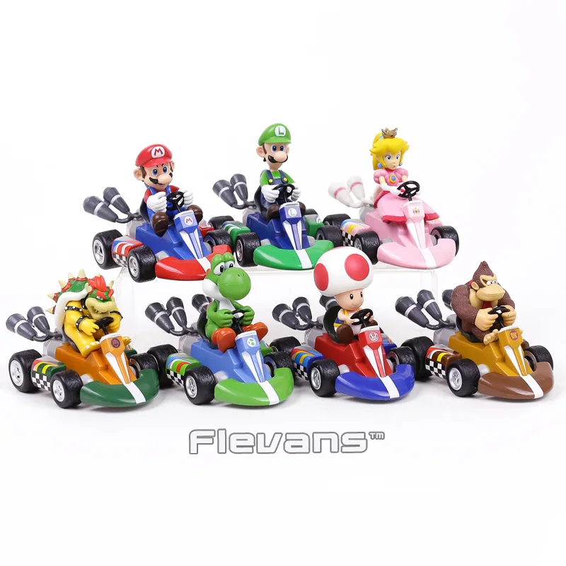 Super Mario Bros Kart Марио Luiji персик Bowser жаба Донки Конг Луиджи Марио отступить гонщик Автомобили ПВХ Фигурки игрушки 7 шт./компл