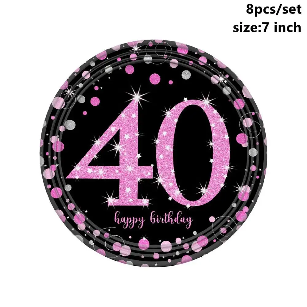 Pink 7inch Plates CHZLL, Черное золото, 40-ая одноразовая посуда, тарелки для полотенец, чашки для стола, одноразовая посуда для вечеринок, 40 предметов для дня рождения - Цвет: Pink 7inch Plates