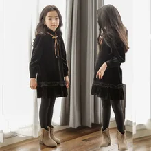 Флисовое платье для больших девочек; сезон осень-зима; Новое поступление года; платья для подростков; черное детское платье с оборками; Рождественская одежда в стиле пэчворк