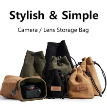 Portable DSLR Camera Bag Canon Universal Drawstring Bags Hand Held Waterproof Canvas Lens Bag for Nikon Sony Pentax Camera Case