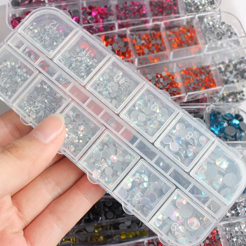Hot Fix Rhinestones Crystal Rhinestones 36 Colors 12 grid box 1200pcs Flatback Crystal Stone DIY Clothing Shoe Bag