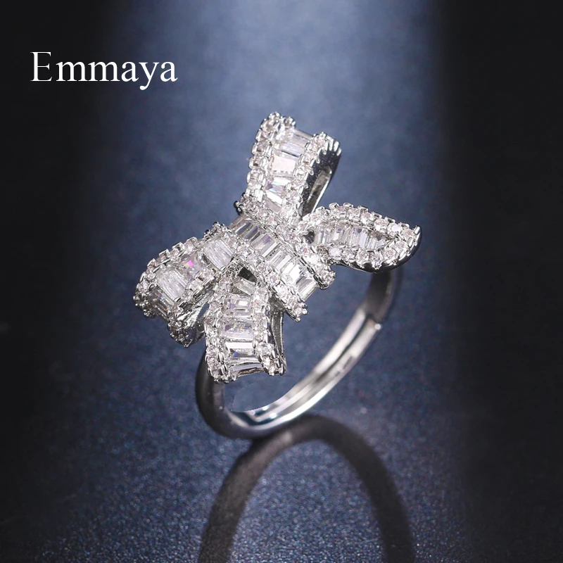 

Emmaya Cute Bowknot Shape Ring With Shiny Zirconia Fashion Statement Fancy Jewelry In Party Women Adorable Decoration