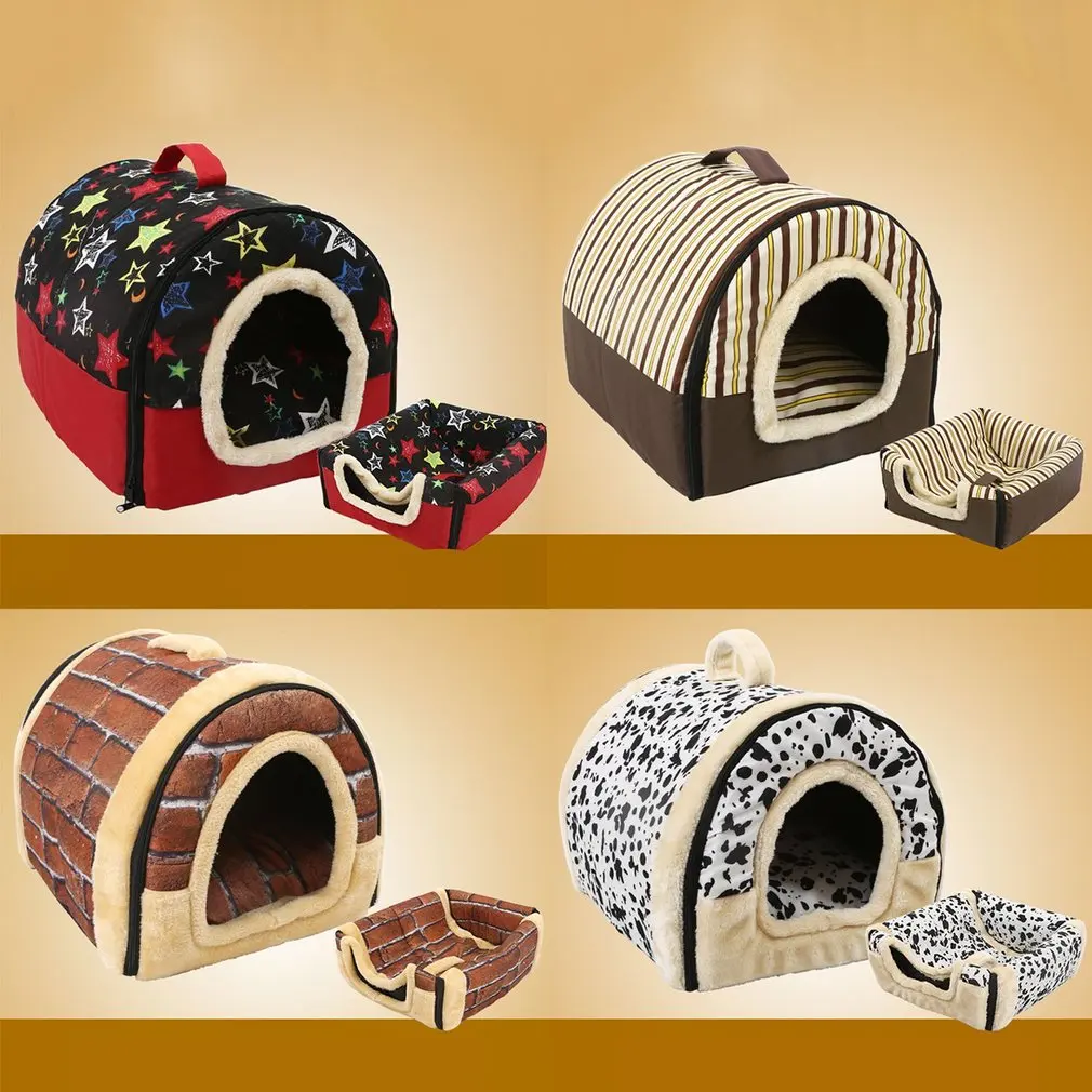 Portable Foldable Dog Puppy Cat House Kennel Nest Soft Bed With Mat For Small Medium Pet Comfortable Travel Bed Tent