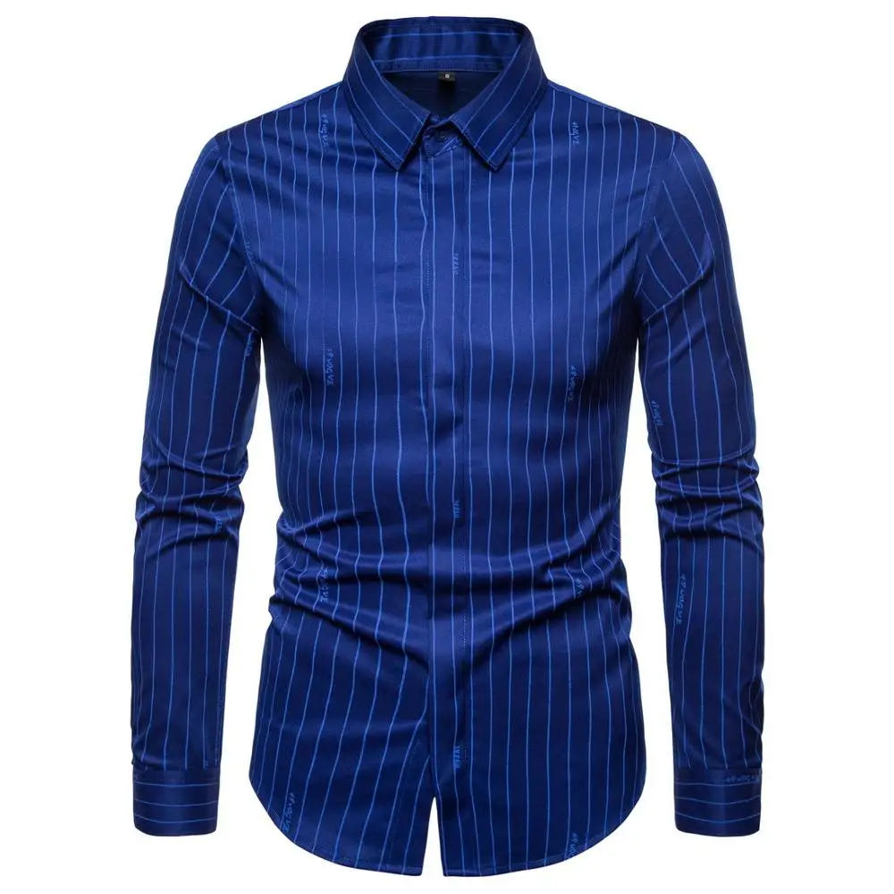 

MIXCUBIC 2019 Autumn College style simple striped shirts men casual slim navy stripes shirts for men,size S-XXL