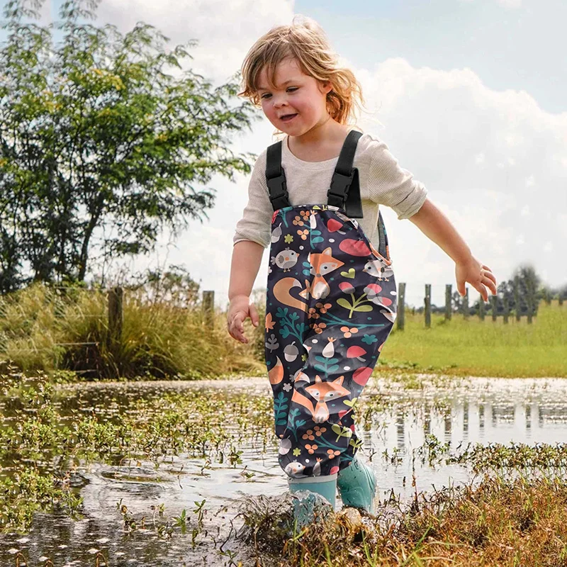 Cartoon Children Overalls Kids Rain Dungarees Windproof Waterproof Suspender Pants Boys and Girls Overalls Rain Pants for 2-11Y