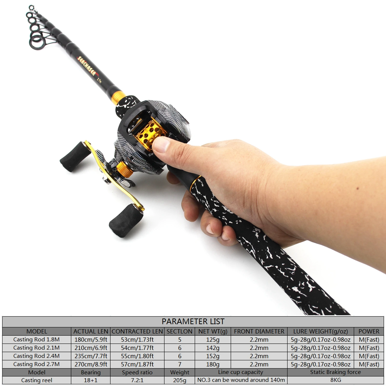 ο 1.8m-2.7m ź  ĳ ˴ ޴ ڷ ε Baitcasting  ޺ vara de pesca com molinete