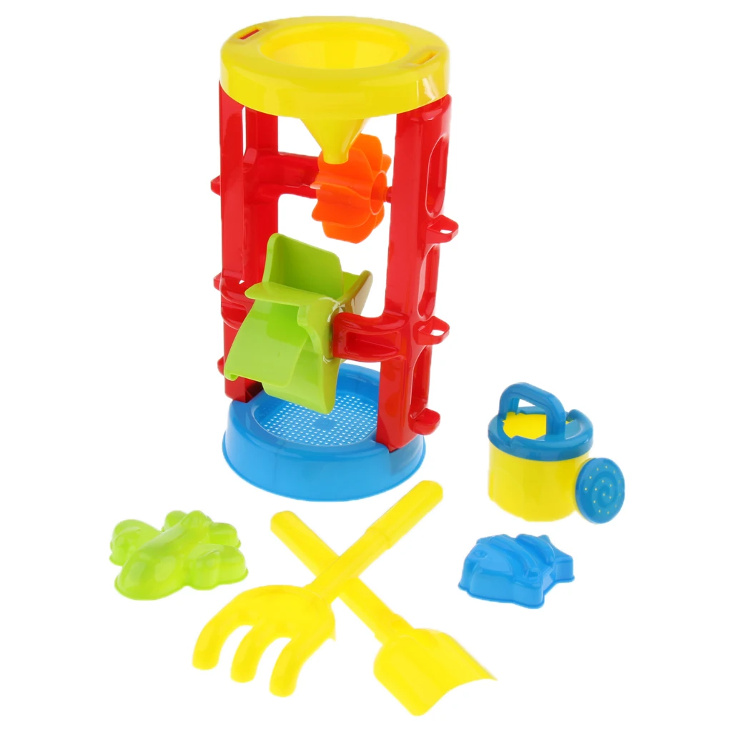 6pcs Beach Sand Toys Set - Water Wheel, Water Can, Shovel, Rake and Sand Molds - Kids Summer Garden Lawn Outdoor Toy Gift
