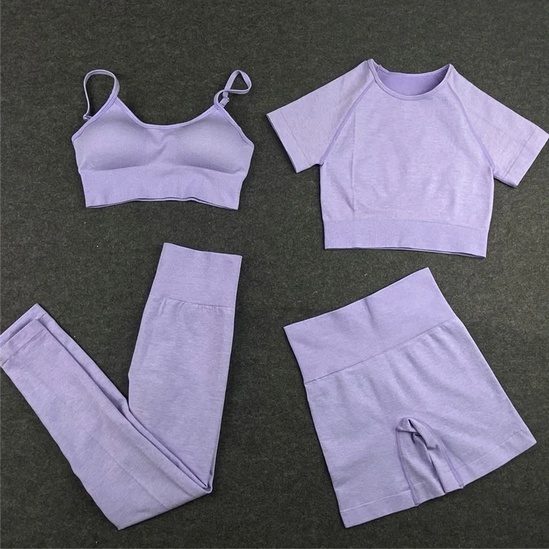 2/4PCS Seamless Leggings + Short Sleeve Crop Top + Sports Bra + Sport Shorts Yoga Set Sports Wear For Women Gym Clothing Sports Suit yoga set