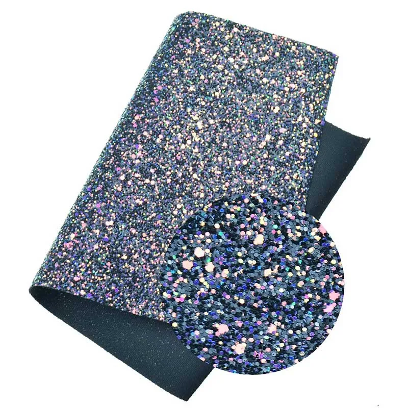 22*30cm A4 Chunky Glitter Synthetic Leather Fabric Shiny Bow Fabric DIY Accessories Fabric Handmade Crafts Patchwork Material - Color: Dark Blue