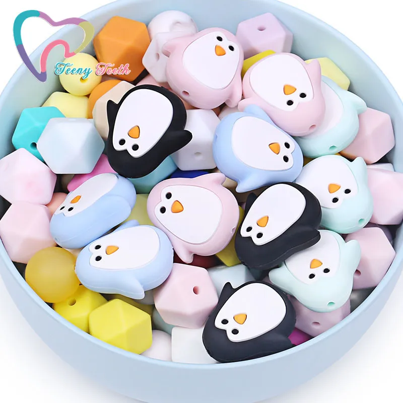 

5 PCS Silicone Penguin Teether Cartoon Beads DIY Animal Baby Teething Montessori Cartoon Jewelry Toy Making Penguin Perles Beads