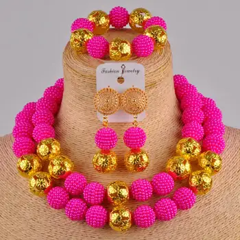 

fashion fuchsia pink african jewelry set simulated pearl costume necklace african set nigerian traditional wedding set ZZ09