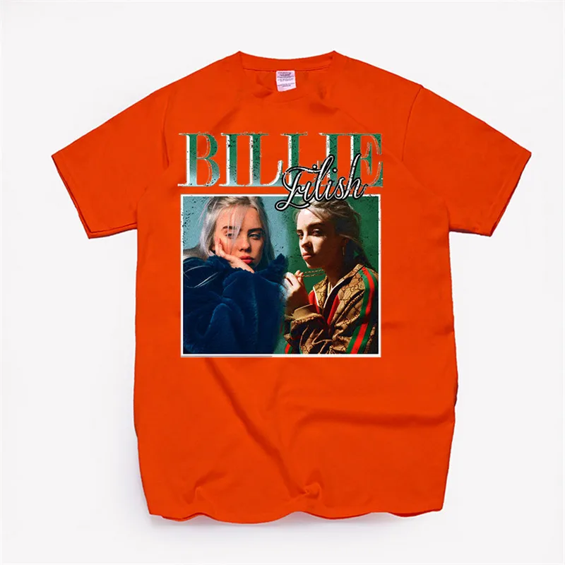 T87B-Orange Для женщин Billie Eilish хлопковая футболка унисекс скейтборд Рождественская Футболка женская одежда для девочек уличная рубашка - Цвет: T87B-Orange