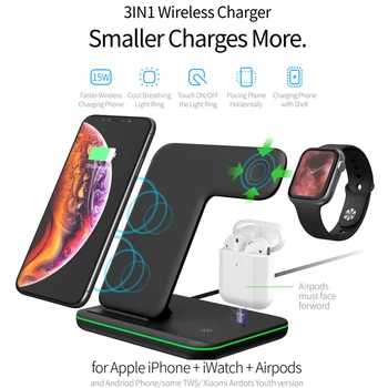 

15W Wireless Charger For iPhone8 X XS MAX XR 8 Fast Wireless Full load 3 in 1 Charging Pad for Airpods 2019 Apple Watch 4 3 2 1