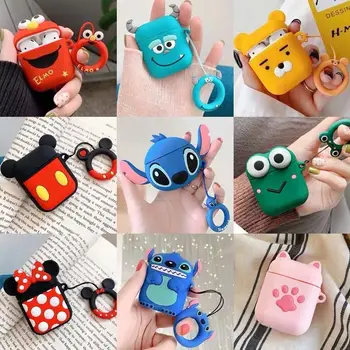 

For AirPods Case Cute 3D Cartoon Kawaii Earphone Case for Airpods 1 2 TWS Soft Protect Cover with Finger Ring Strap