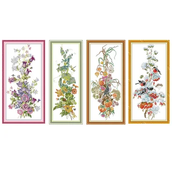 

Joy Sunday Cross Stitch Kit Four Seasons Floral Bird Pattern 14ct 11ct Embroidery Kit Hand Needlework Home Decoration Painting