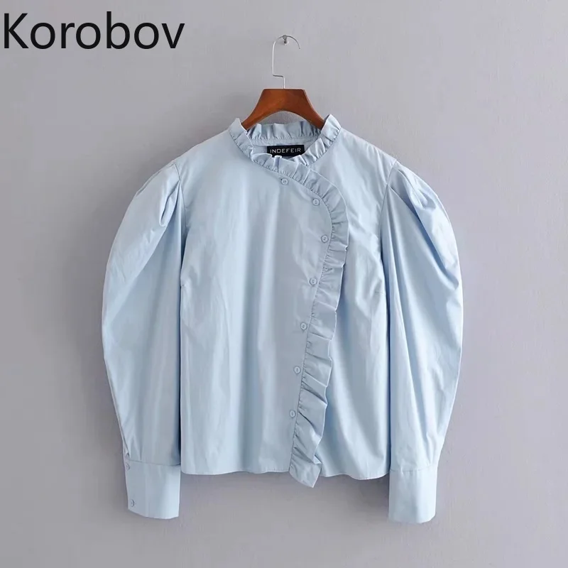 Korobov/Корейская женская блузка с круглым вырезом и оборками в стиле пэчворк