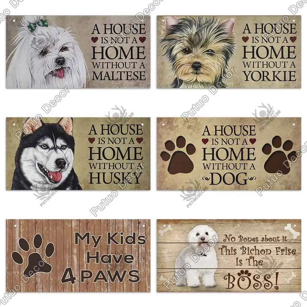Putuo Decor Dog Tags Wooden Pet Tag Dog Accessories Lovely Friendship Animal Sign Plaques Rustic Wall Decor Home Decoration 4