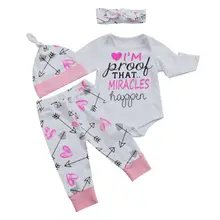 Комбинезон с принтом «Чудеса» для новорожденных и маленьких девочек, боди, штаны, шапка, 4 предмета, повседневная одежда для малышей, комплект одежды для детей от 0 до 24 месяцев