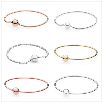 

925 Sterling Silver Bracelet Ball Clasp Suitable Essence Rose Gold Bangle Bracelet Fit Women Bead Charm Pandora Jewelry