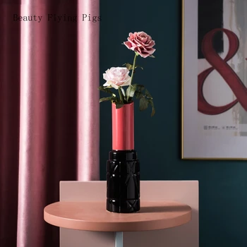 

1Pcs Nordic modern creative lipstick ceramic vase flower home model room living room desktop flower arrangement art decoration