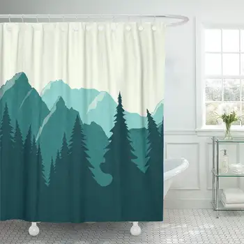 

Blue Mountains Landscape Panoramic View of The Forest Shower Curtain Waterproof Polyester Fabric 72 x 72 Inches Set with Hooks