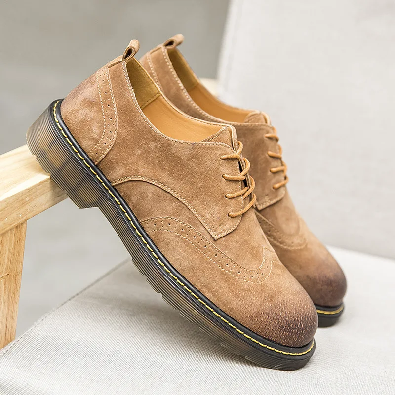 

Spring Men's English Leisure Leather Shoes, True Leather Block Carved Men's Shoes, Big Head Martin Shoes, Men's Wear Shoes
