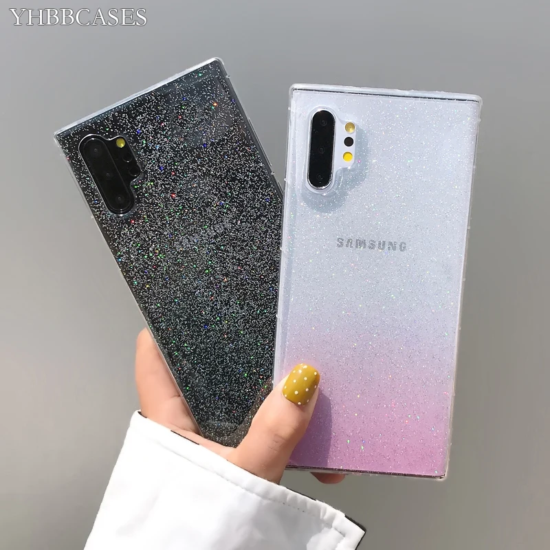 YHBBCASES для Samsung Note 10 8 9 Шикарный Блестящий порошковый Прозрачный чехол Galaxy S10 Plus S8 S9
