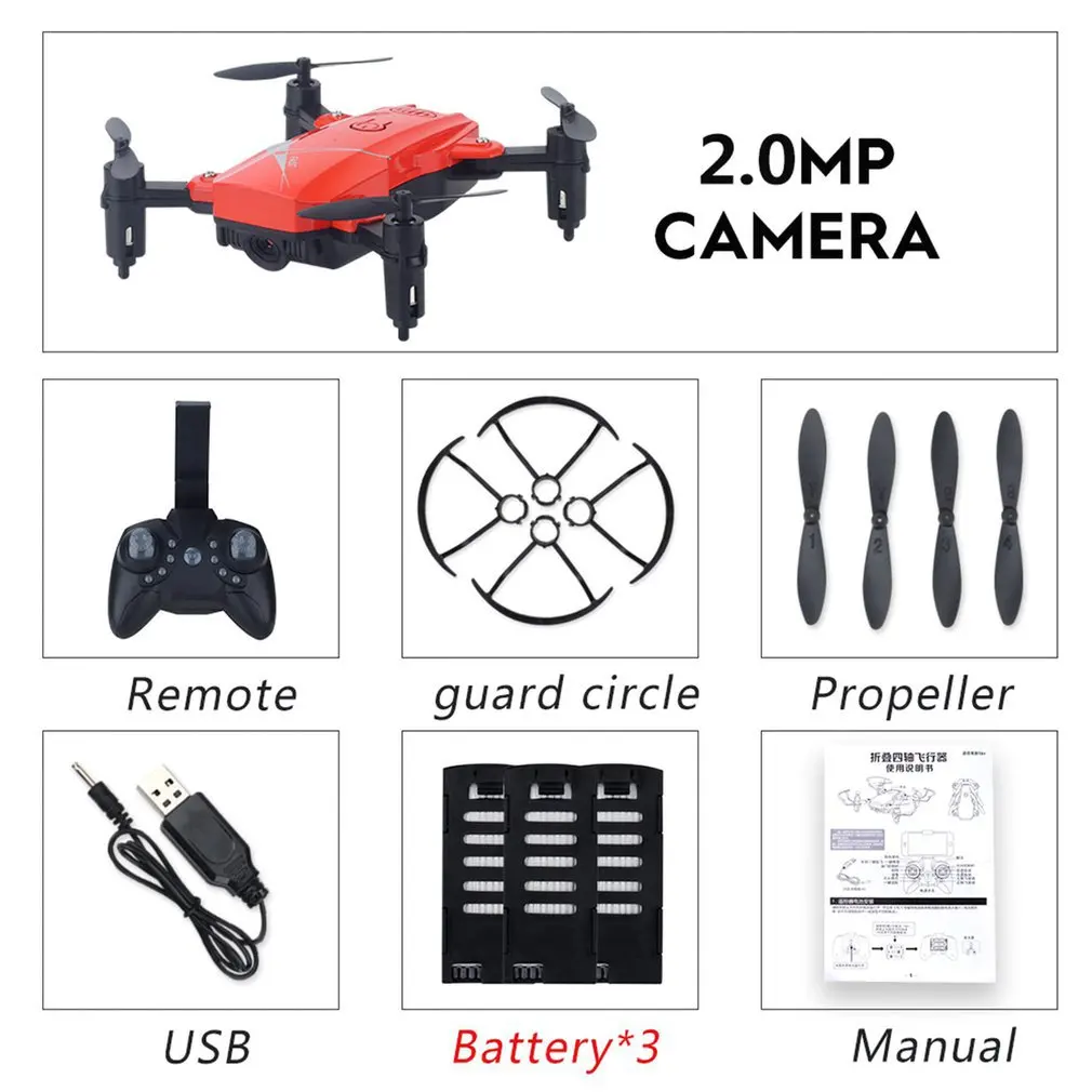 2.0MP 3Battery red LF602 2,4G wifi FPV мини складной Радиоуправляемый Дрон 2.0MP/0.3MP камера Дрон Безголовый Квадрокоптер фотографии видео передача в реальном времени - Цвет: 2.0MP 3Battery red