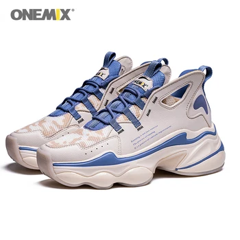 

ONEMIX Men's Running Shoes Breathable Lace up Sneakers Woman Reflective Damping Lightweight Sport Shoes Increase Walking Shoes