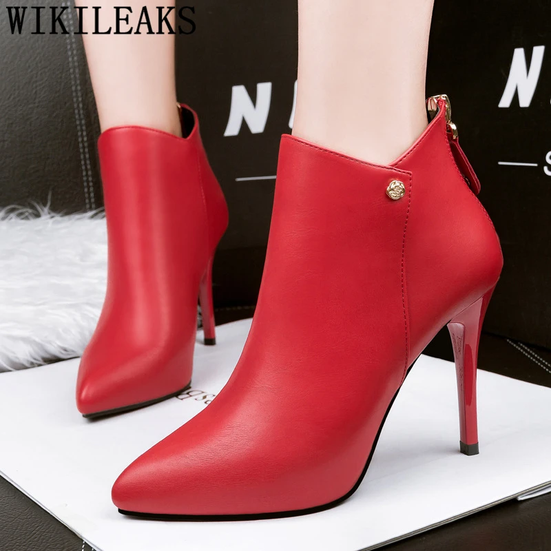 Botas rojas de tacón para Mujer, zapatos de cuero con remaches, botines  sexys, Calzado de invierno, 2022|Botas hasta el tobillo| - AliExpress