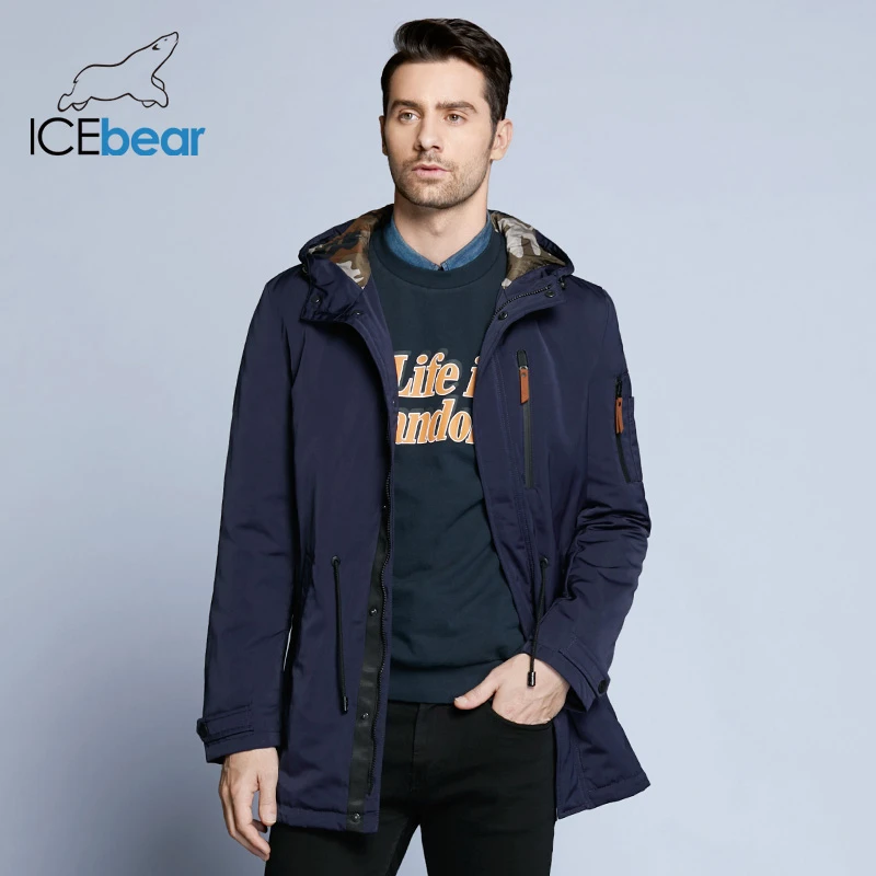 ICEbear 2019 Пальто  Для  Мужчин Регулируемый Пояс  Шляпа Съемная Осень Мужчины Новый Случайный Средней Длины Пальто Куртки 17MC017D