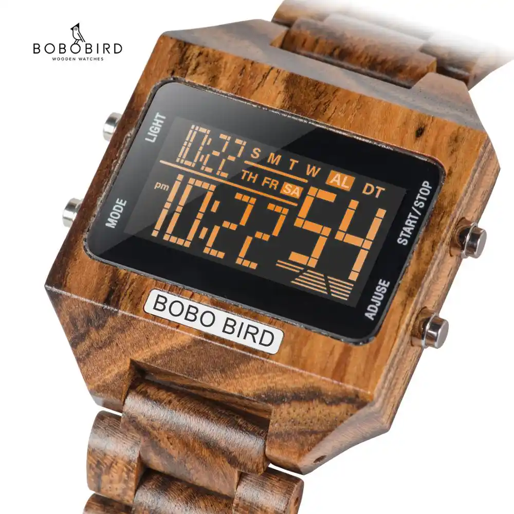 wooden digital watch