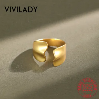 

VIVILADY Real 925 Sterling Silver Normcore Chic Irregular Open Women Charm Ring Trendy For Female Party Fine Jewelry