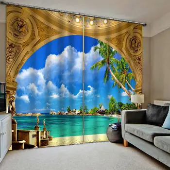 

Blue sky currtains beach curtain blue water Customized size Luxury Blackout 3D Window Curtains For Living Room