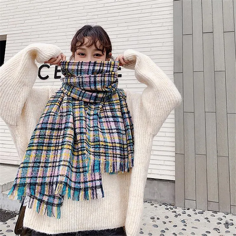Wild Autumn Winter Women Cashmere Scarf Colored Plaid Tassel Warm Scarves Ladies Shawls Pashmina Dropshipping 2019 | Аксессуары для