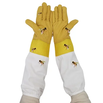 

Sheepskin Bee Gloves Anti-bee Beekeeping Tools For Beekeeper Protective Glove Canvas short sleeve Beekeeping Equipment