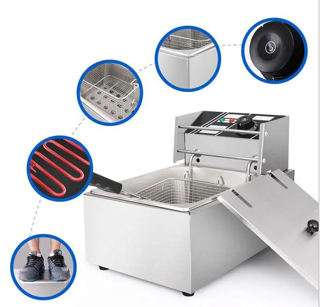 US $152.00 Free shipping 220v or 110v CE 8L Electric Deep Fryer Stainless Steel Frying Machine Commercial Or Household Fryer