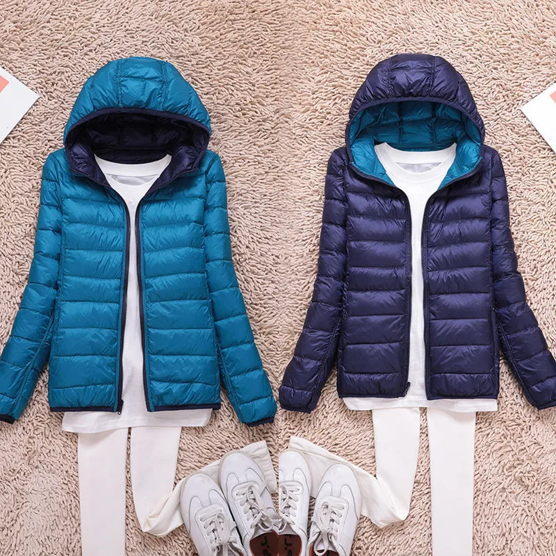 blue navy Женские теплые тонкие ультра легкие пуховики на утином пуху, большие размеры 4XL, пуховые пальто, зимние куртки-пуховики, Двустороннее пальто - Цвет: blue navy